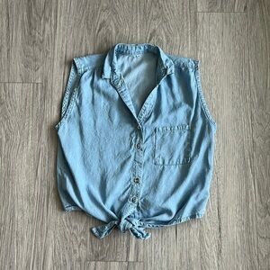 Jeans Button Up Tank Top Knot Front Size M